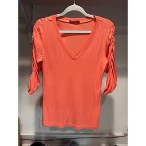Barbara Lesser Women's Blouse Ruched Sleeve‎ Coral Size Medium